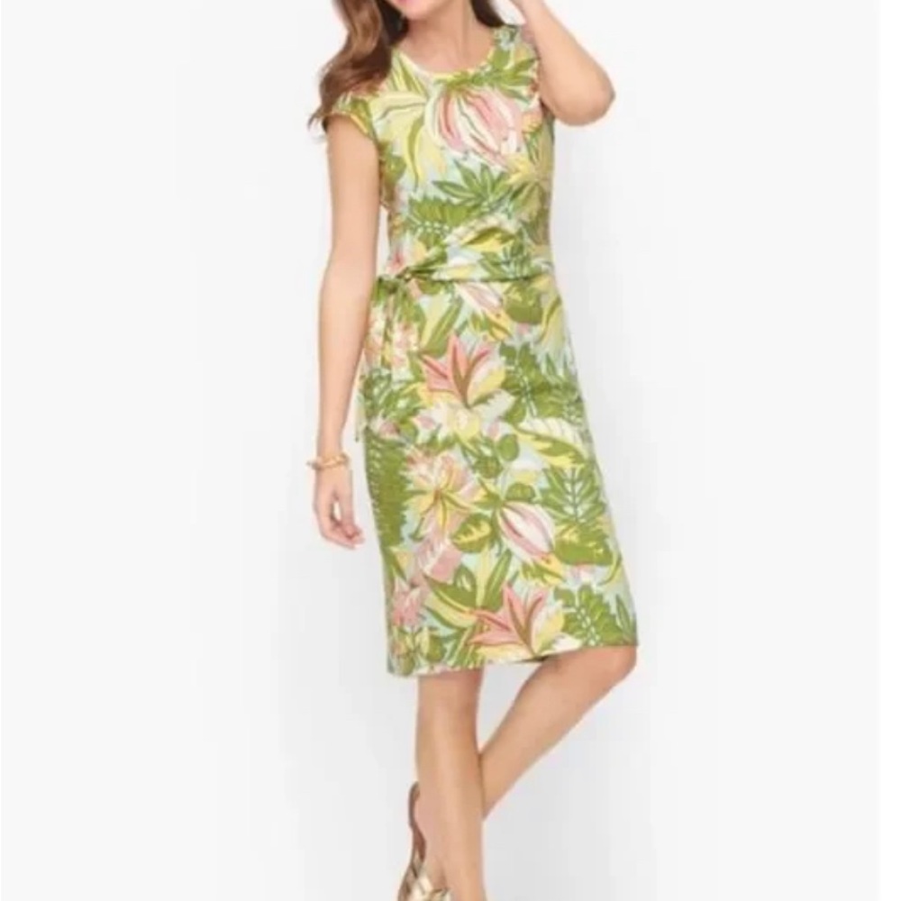 Talbots TIE DETAIL KNIT SHIFT DRESS - TROPICAL PARADISE Print  Large Petite